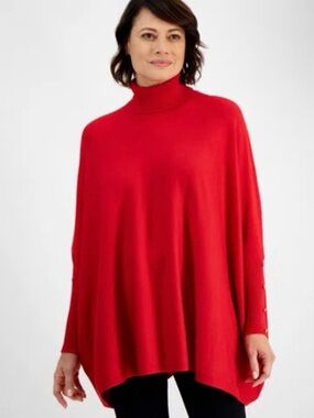 JM Collection Red Turtleneck Poncho Sweater